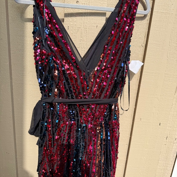 Julia Jordan Rainbow Sequin Stripe Fit & Flare Cocktail Dress - Picture 3 of 10